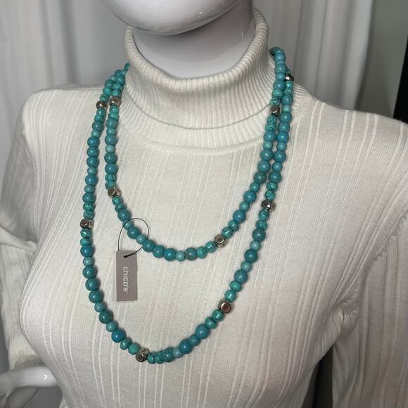 Chico's turquoise dyed stone beads with silver tone signed costume jewelry - Picture 11 of 15